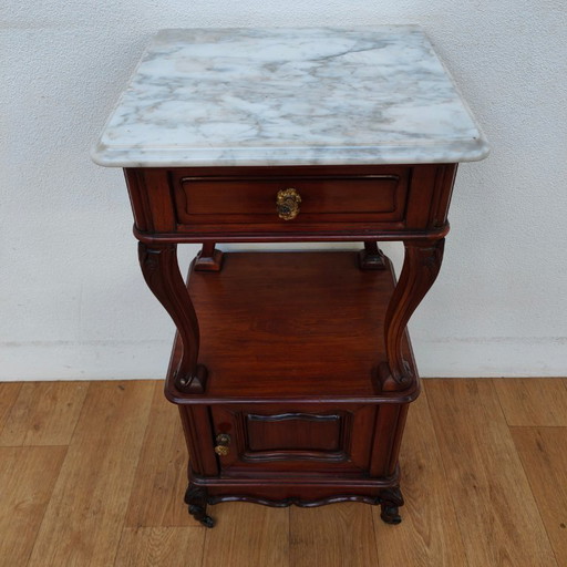 Table de chevet ancienne vintage avec plateau en marbre