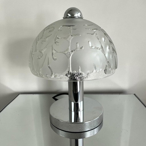 Peill & Putzler Mushroom Table Lamp, Germany 70s – Embossed Glass & Chrome