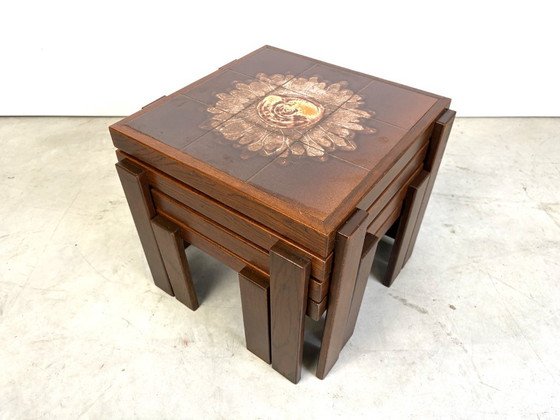 Mid century ceramic nest of tables, 1960s, Side tables, Wood, Brown, Vintage (photo 5 of 12)
