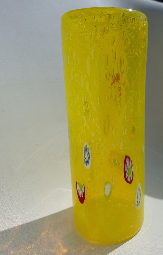 Image 1 of Vintage Leonardo Millefiori Vase – Hand-blown Yellow Glass – 23 cm