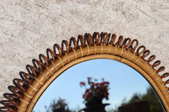 Ovale rotan spiegel, spiraalvormig frame, Franco Albini, Glas, Bruin, Vintage (foto 3 van 8)