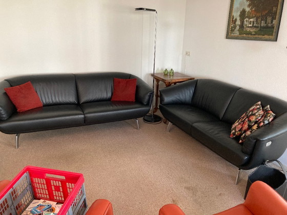 Image 1 of Sofá Leolux Ascana de 2,5 plazas, piel negra, asiento regulable.