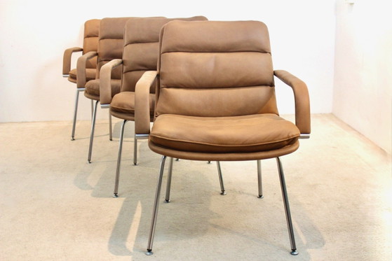 Ensemble de Fauteuils de Direction Artifort Channel par Geoffrey Harcourt, Aluminium, Cuir (photo 12 sur 12)