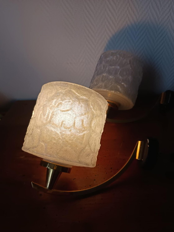 Image 1 of 2x Wandleuchten 1950 Arlus-Stil aus Granitglas