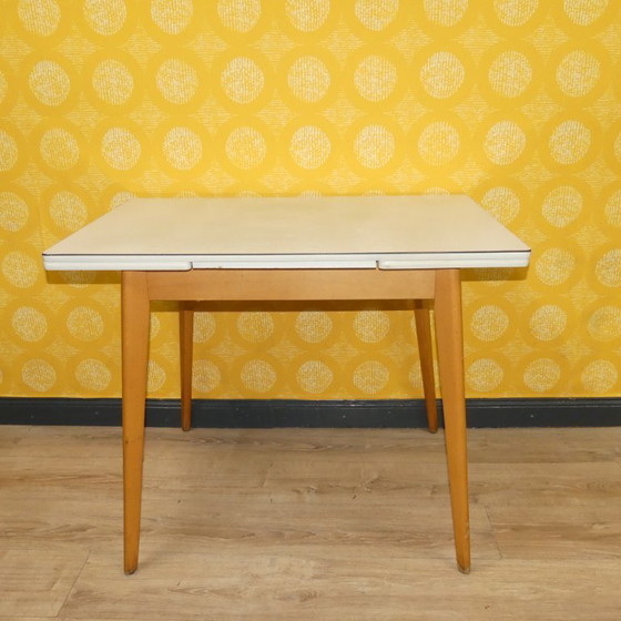 Image 1 of 50s 60s keukentafel houten tafel Resopal 60x94/152 uitschuifbare eettafel retro vintage keuken mid century werktafel