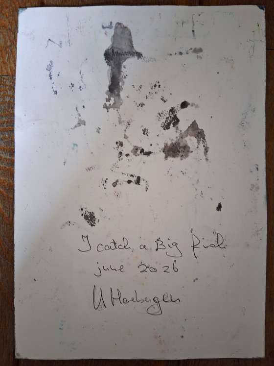 Image 1 of J'attrape un gros poisson, technique mixte avec encre et pastel à l'huile, art urbain