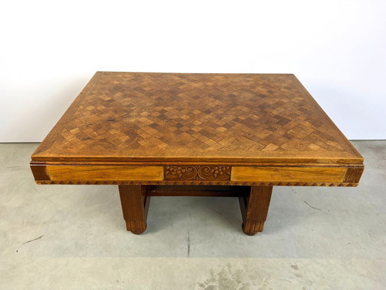 Table de salle à manger en marqueterie de chêne, années 1940 - France – Tables de salle à manger, Wood (photo 3 of 12)