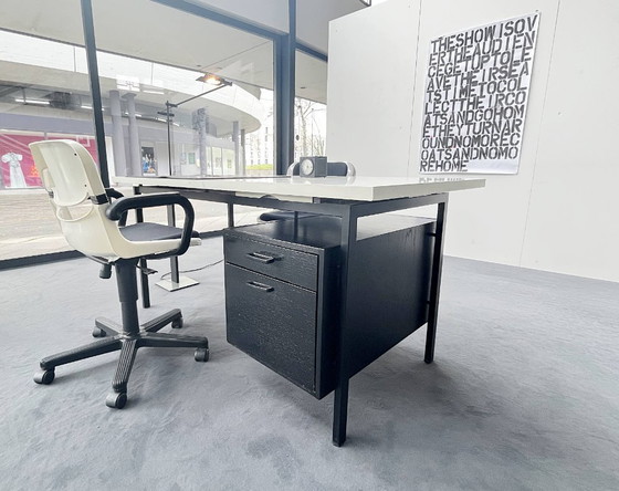 Image 1 of Writing Desk in Black Stained Oak with White Lacquered Top by Herbert Hirche for Christian Holzäpfel KG, Germany, 1960s
