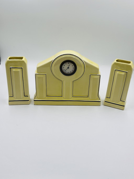 Art Deco clock and vases
