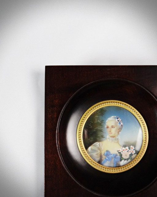Miniature portrait of Madame Bergeret by Bouchet Hand-painted gouache 19th century