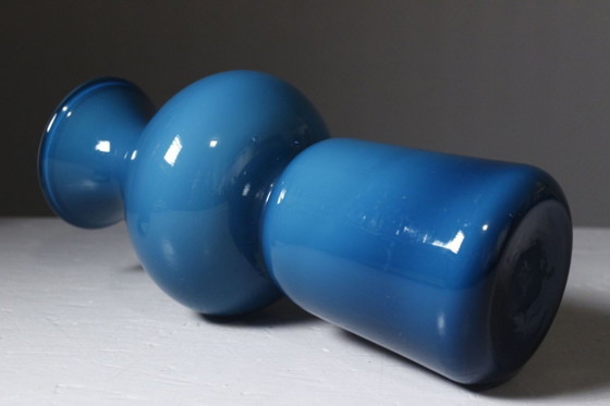 Vintage blue multi-layered opaline vase, Scandinavian design, 1970s style, Per Lütken – Glass (photo 8 of 9)