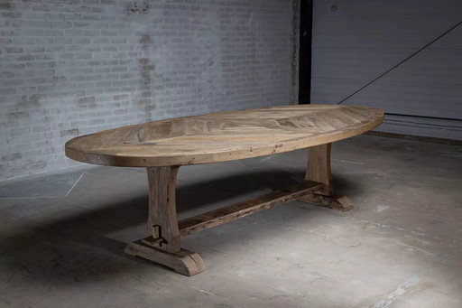 Table Ovale Diamant en Chêne Ancien – 300 x 100 cm