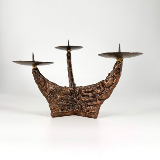 Sculptural Vintage Candle Holder, Brutalism, Mid Century, Metal, Brown, Organic Modern (photo 2 of 12)