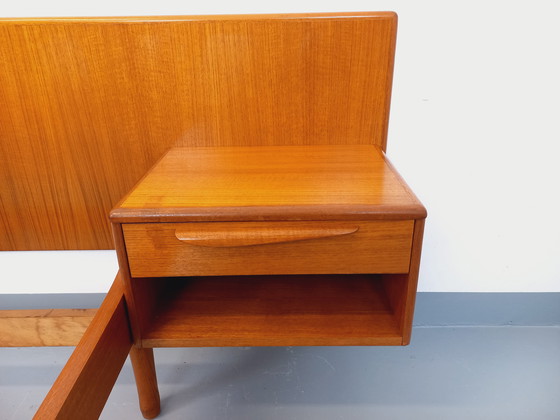 Image 1 of Scandinavian-style vintage double bed in teak by designers Tricoire and Vecchione for the "Meubles TV Paris" brand in the 1960s.