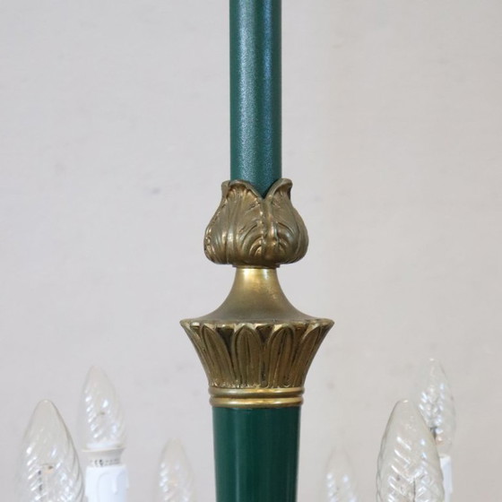 Chandelier in Gilded Bronze and Green Lacquered Metal 18 Bulbs, Italy Early 20th Century (photo 8 of 18)