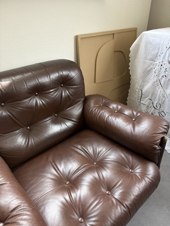 Image 1 of Vintage leather & rosewood mid-century Brazilian Brutalist style armchair