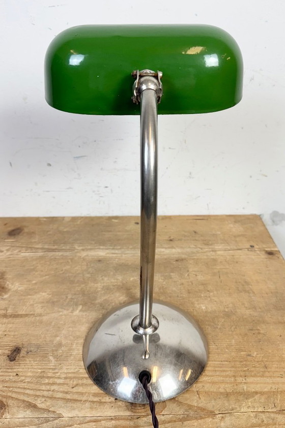 Image 1 of Vintage Green Enamel Bankers Table Lamp, 1950s