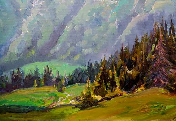 Original Oil Painting Landscape Nature Valley The Majesty of the Forest Mountain – Paintings & Drawings (photo 4 of 5)