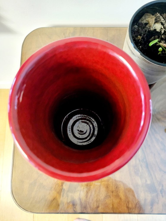 Image 1 of Vaso Bitossi, ceramica smaltata rossa, decoro Riminini, Aldo Londi, anni '60 in Italia