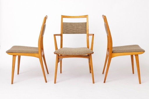 Ensemble de 3 chaises vintage en hêtre, 2 chaises et 1 fauteuil, années 1970, Allemagne