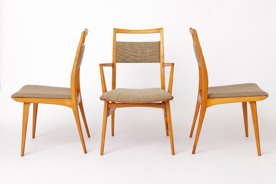Image 1 of Ensemble de 3 chaises vintage en hêtre, 2 chaises et 1 fauteuil, années 1970, Allemagne