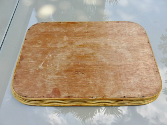 Image 1 of Grand plateau en nacre Capiz des Philippines, rotin, osier