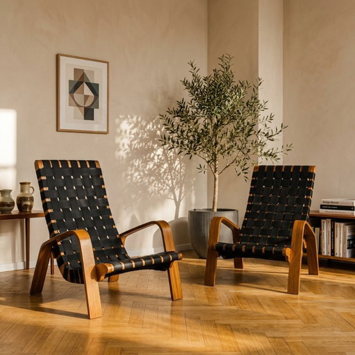 Paar houten fauteuils uit het midden van de 20e eeuw, jaren 1950, Tsjechoslowakije, 68 × 90 × 100 cm – Wood