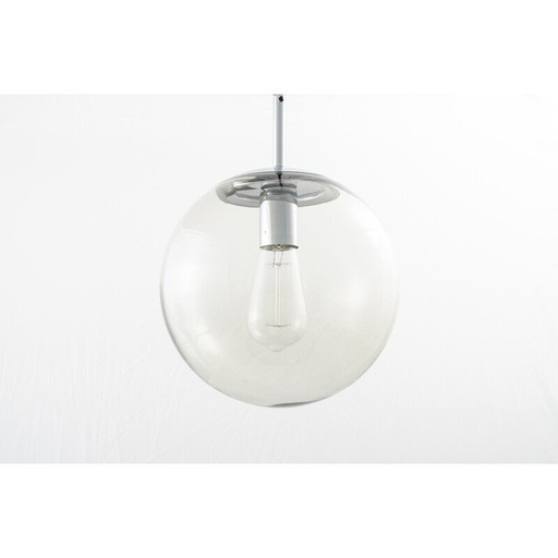 Vintage glazen en chromen metalen hanglamp, 1960