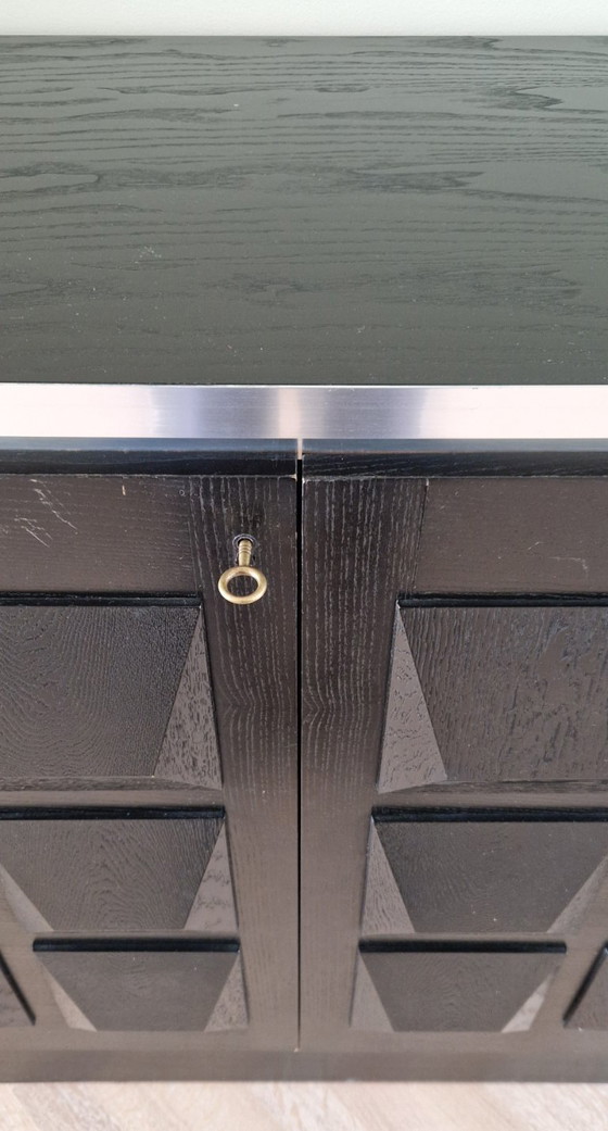 Dressoir, wandmeubel, De Coene, brutalistisch design, zwart eiken, 1970s, België – Aluminium (photo 4 of 13)