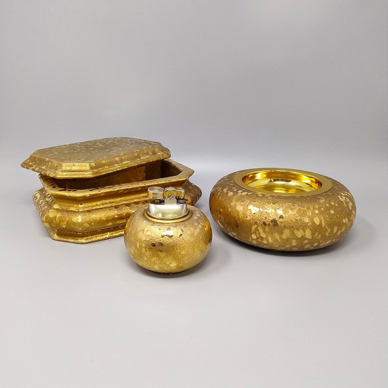 Image 1 of 1970er Jahre Exquisites handgefertigtes Räucherset aus Keramik und Blattgold, Made in Italy