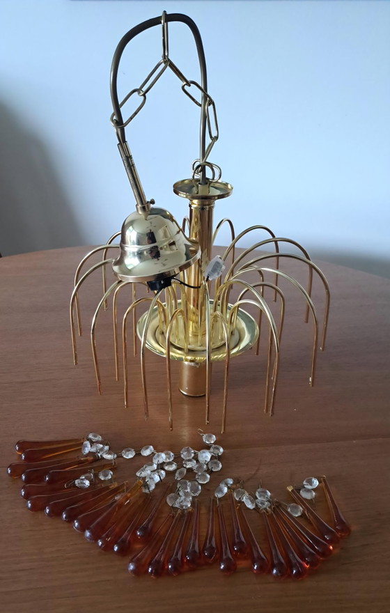 EMME PI LIGHT Italian Vintage Cascade Chandelier – Amber Glass & Brass – 1980s – Metal (photo 6 of 8)