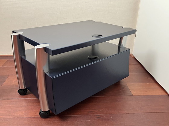 Image 1 of Leolux Designer TV Stand / Audio Cabinet – Blue with Polished Aluminium Frame