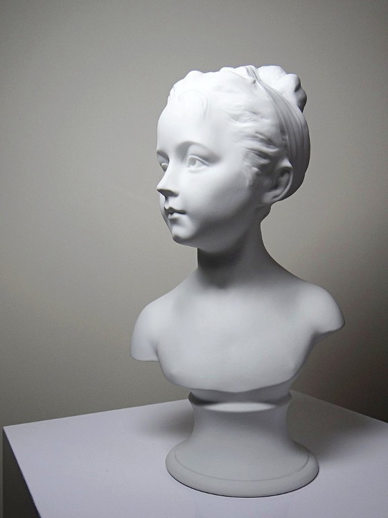 Image 1 of Bust of Louise Brongniard after Houdon, white biscuit porcelain, Tharaud, Limoges, 20th century