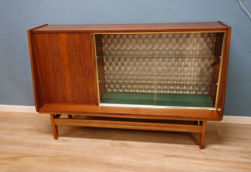 Vintage Teakfurnier Highboard Vitrine Schrank Kommode