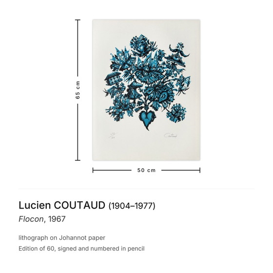 Lucien COUTAUD Signed Lithograph Flocon 1967 – Lithographs & prints, Paper (photo 3 of 5)