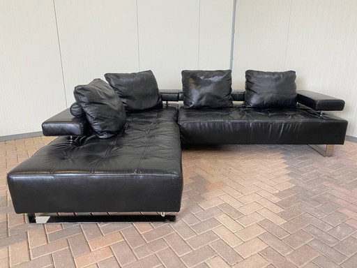 Black Montel Real Leather Corner Sofa