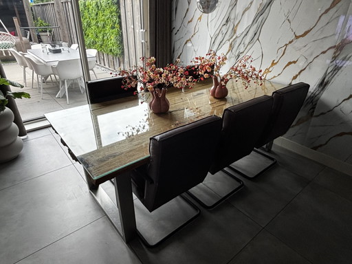 Teakhouten Eettafel Van Goossens – Glass, Metal