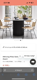 HKliving Pillar Runder Esstisch - 140 cm Durchmesser - Schwarz - Holz