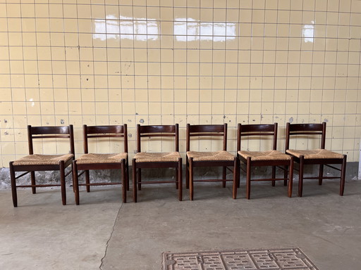 Vintage set van zes Wengé stoelen