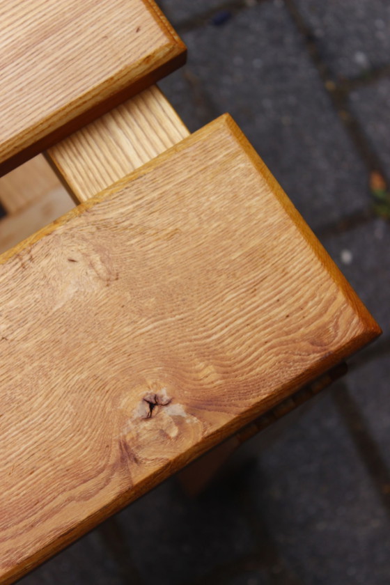 Image 1 of Massief houten kruk, vintage modernistisch ontwerp, jaren 1970