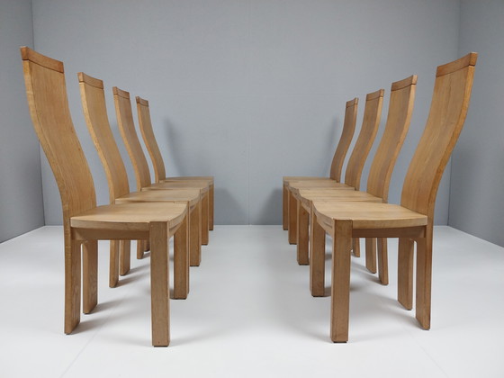 Image 1 of 8 x Vintage Oak Dining Chairs by Van Den Berghe Pauvers