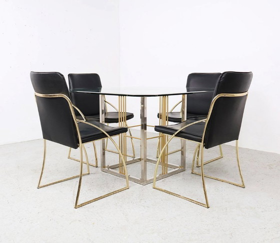 Image 1 of Vintage brass and glass dining table, 1970s