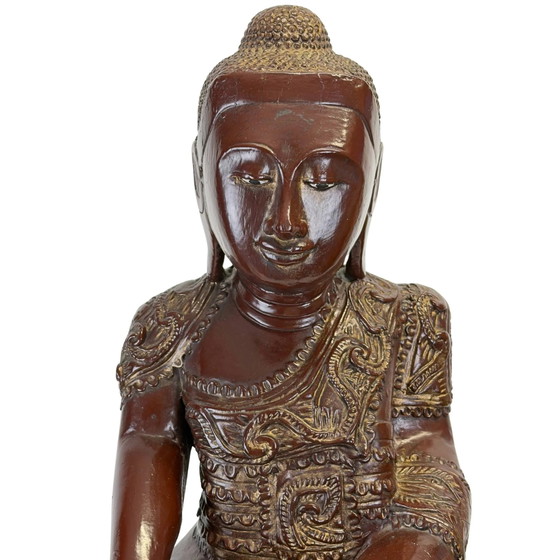 Estatua de Buda Mandalay birmana antigua en laca Thit-si y pan de oro – Período Konbaung, aprox. 1870 (photo 11 of 11)