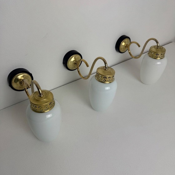 Image 1 of SET VAN 3 VINTAGE OPALINE WANDLAMPEN