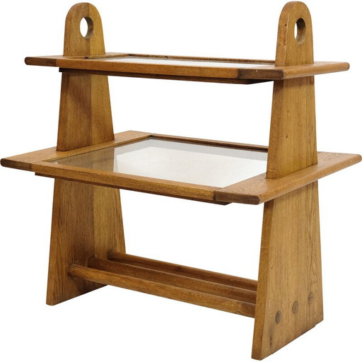 Mesa de servicio vintage de roble y cristal, 1950-1960