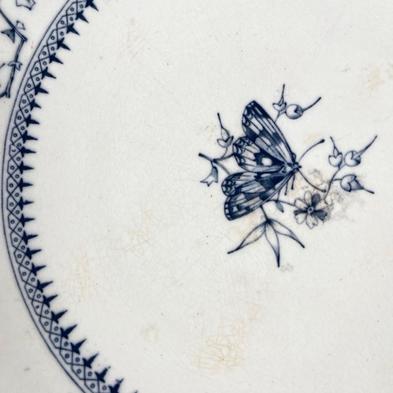 Image 1 of Low blue "Butterfly" compote dish on pedestal by Minton &co, England, 19th century