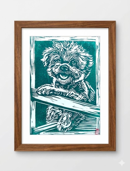 Linocut Shih Tzu Print A4 