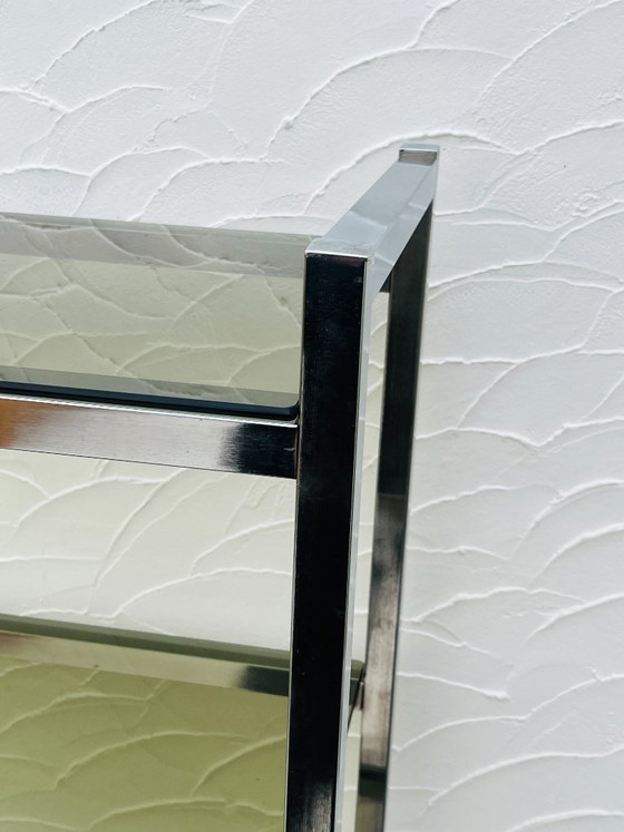 Image 1 of Mensola vintage di design italiano in cromo e vetro fumé degli anni '70.