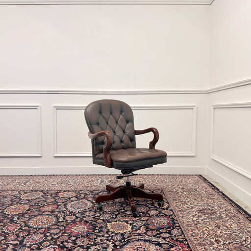 Bruine Engelse Chesterfield Bureaustoel