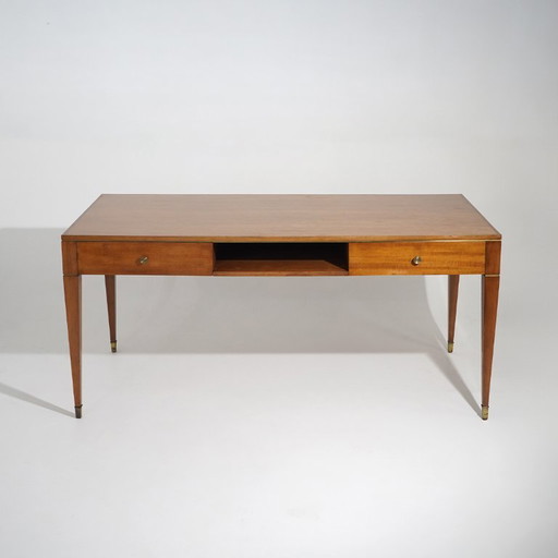 Schreibtisch aus Walnussholz mit Messingdetails, 1950er Jahre – bureau, Brass